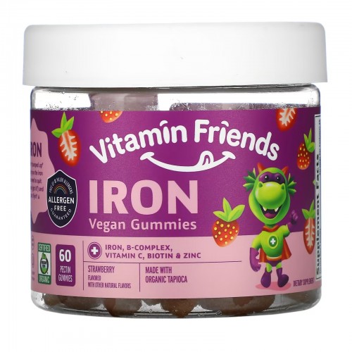 Vitamin Friends, веганские жевательные таблетки с железом, со вкусом клубники, 60 жевательных таблеток с пектином Vitamin Friends, веганские жевательные таблетки с железом, со вкусом клубники, 60 жевательных таблеток с пектином